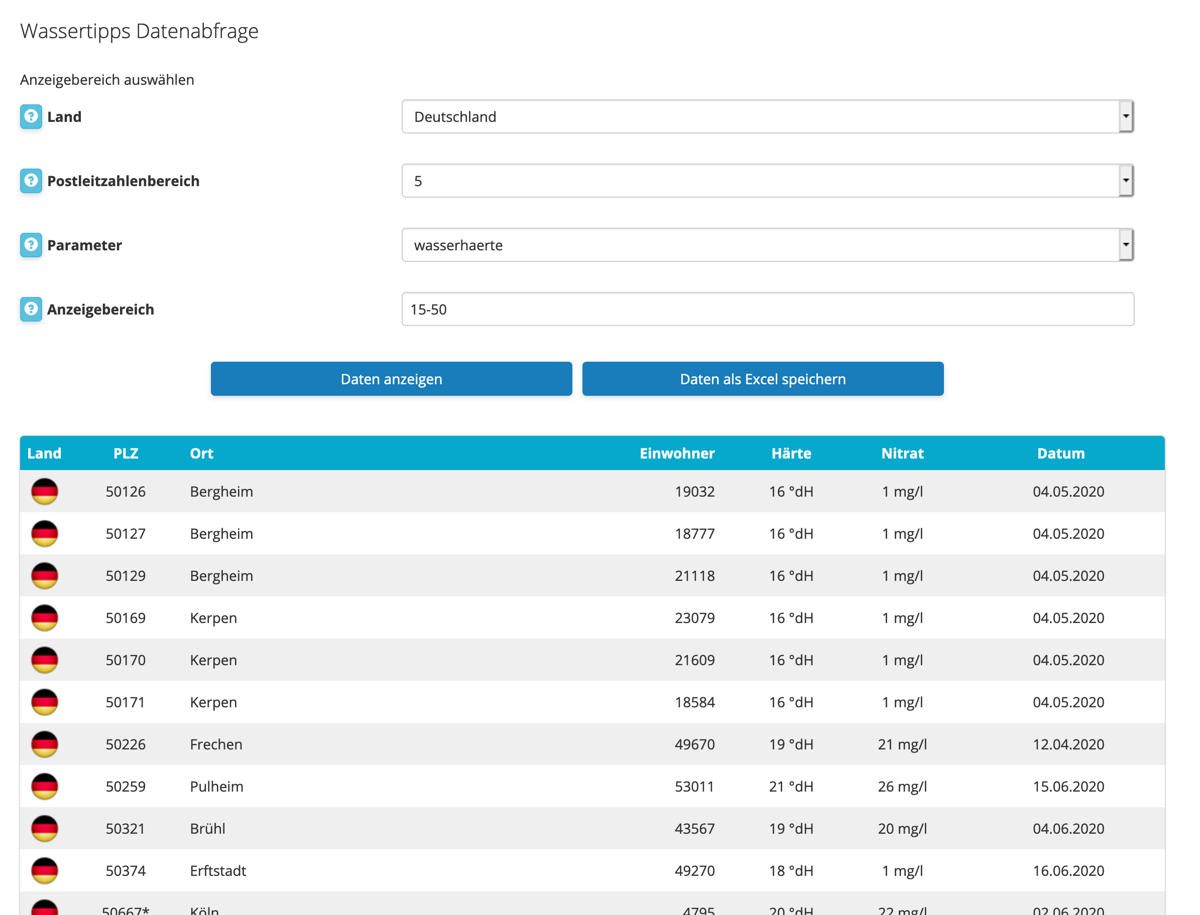 Screenshot Excel-Interface