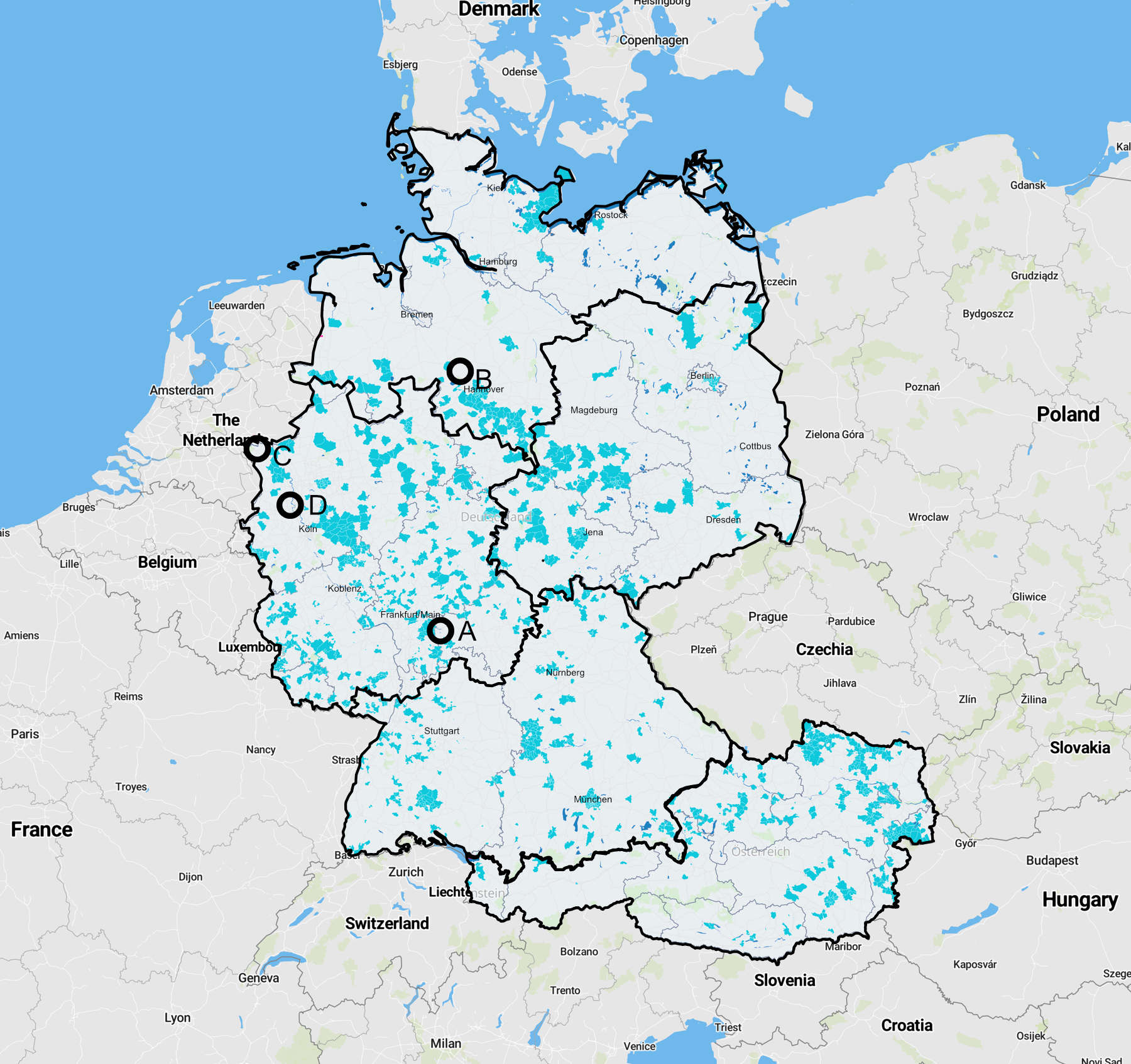 Nitratverteilung in Deutschland und Österreich: <10mg/l